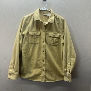 L.L. Bean Women Button Up Shirt Yellow Chamois Chamois Cloth Shirt Collared Sz M